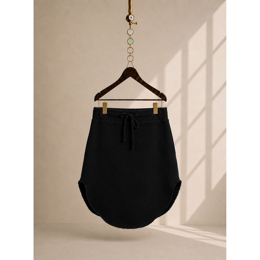 Frank & Eileen Tee Lab Black Terry Drawstring Mini Skirt Raw Curved Hem